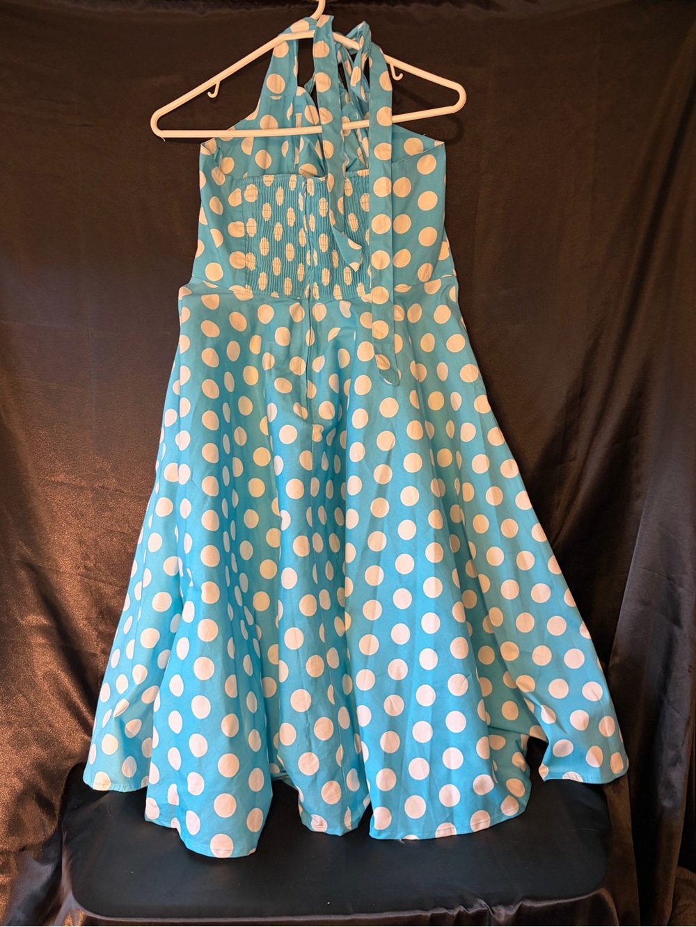 Hell Bunny Turquoise and White Polka Dot Halter Dress size Large - Picture 2 of 6